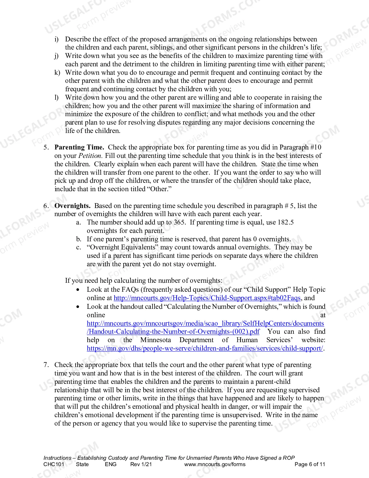Preview Instructions - Request to Establish Child Custody and Parenting Time