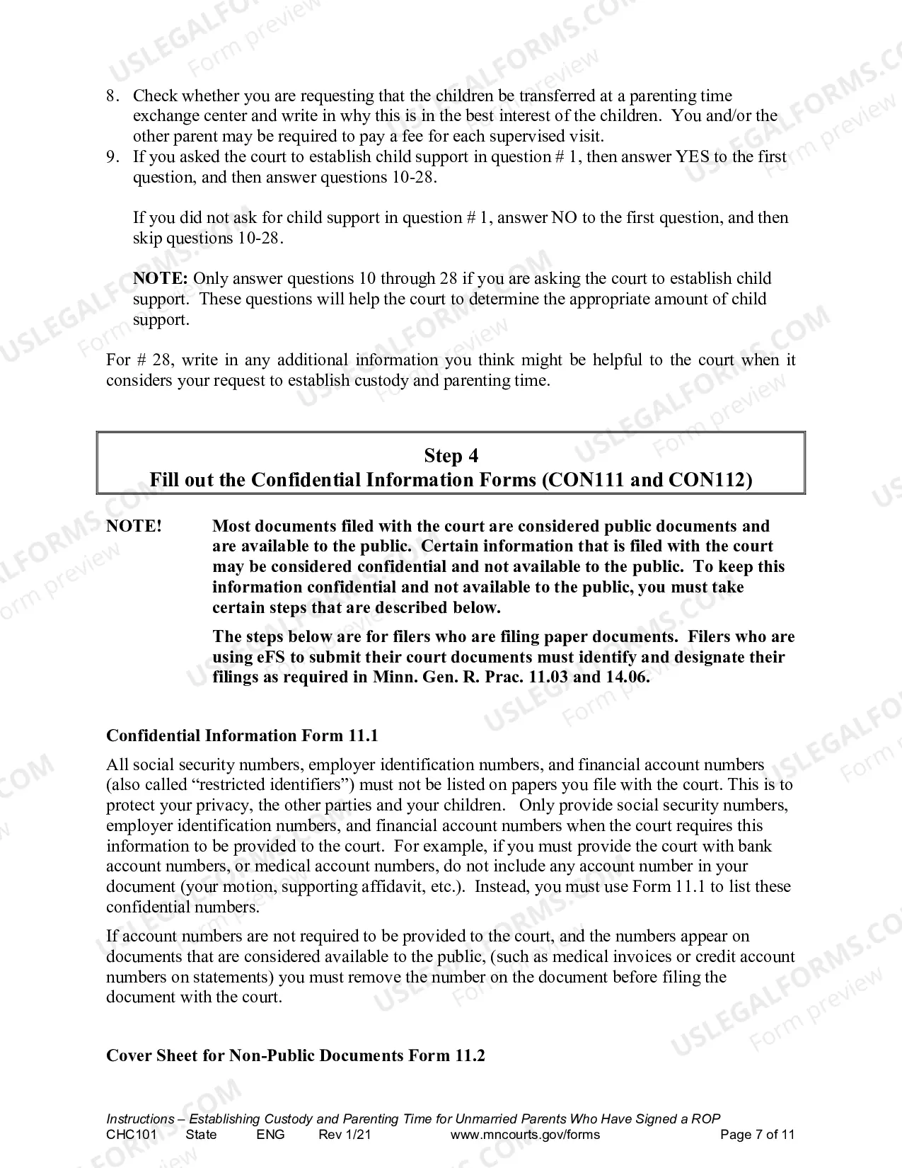 Preview Instructions - Request to Establish Child Custody and Parenting Time
