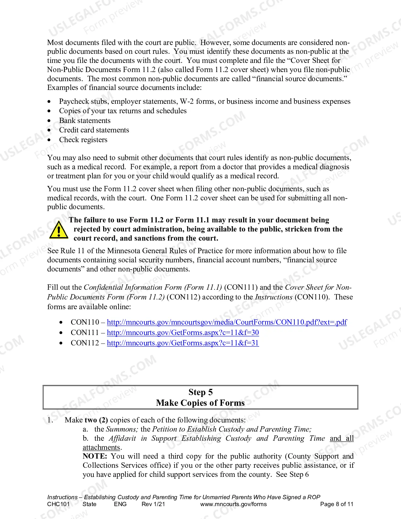Preview Instructions - Request to Establish Child Custody and Parenting Time