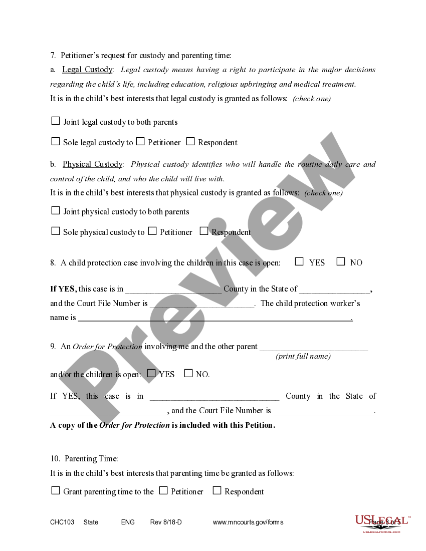 Minnesota Affidavit in Support of Motion to Establish Custody and