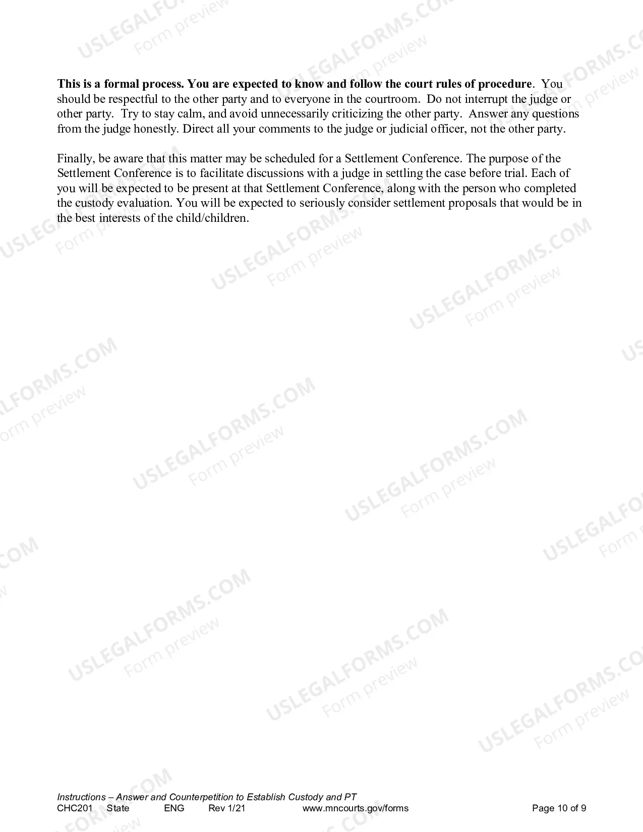 Preview Instructions - Response to Request to Establish Child Custody and Parenting Time