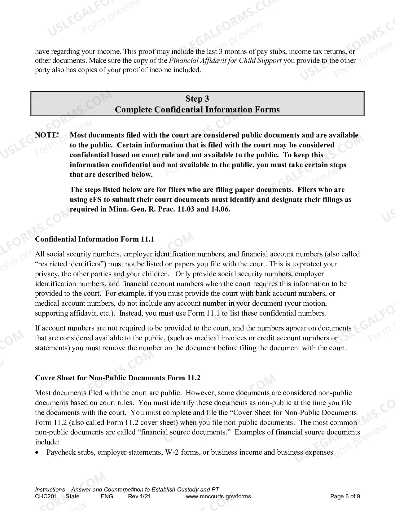 Preview Instructions - Response to Request to Establish Child Custody and Parenting Time