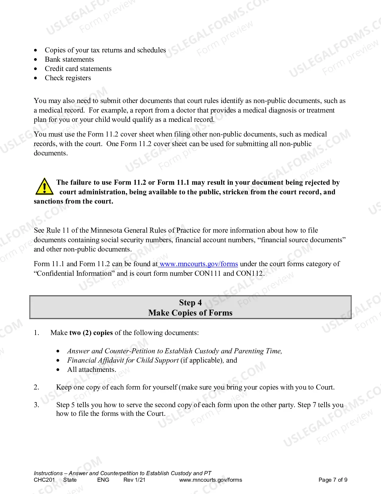 Preview Instructions - Response to Request to Establish Child Custody and Parenting Time