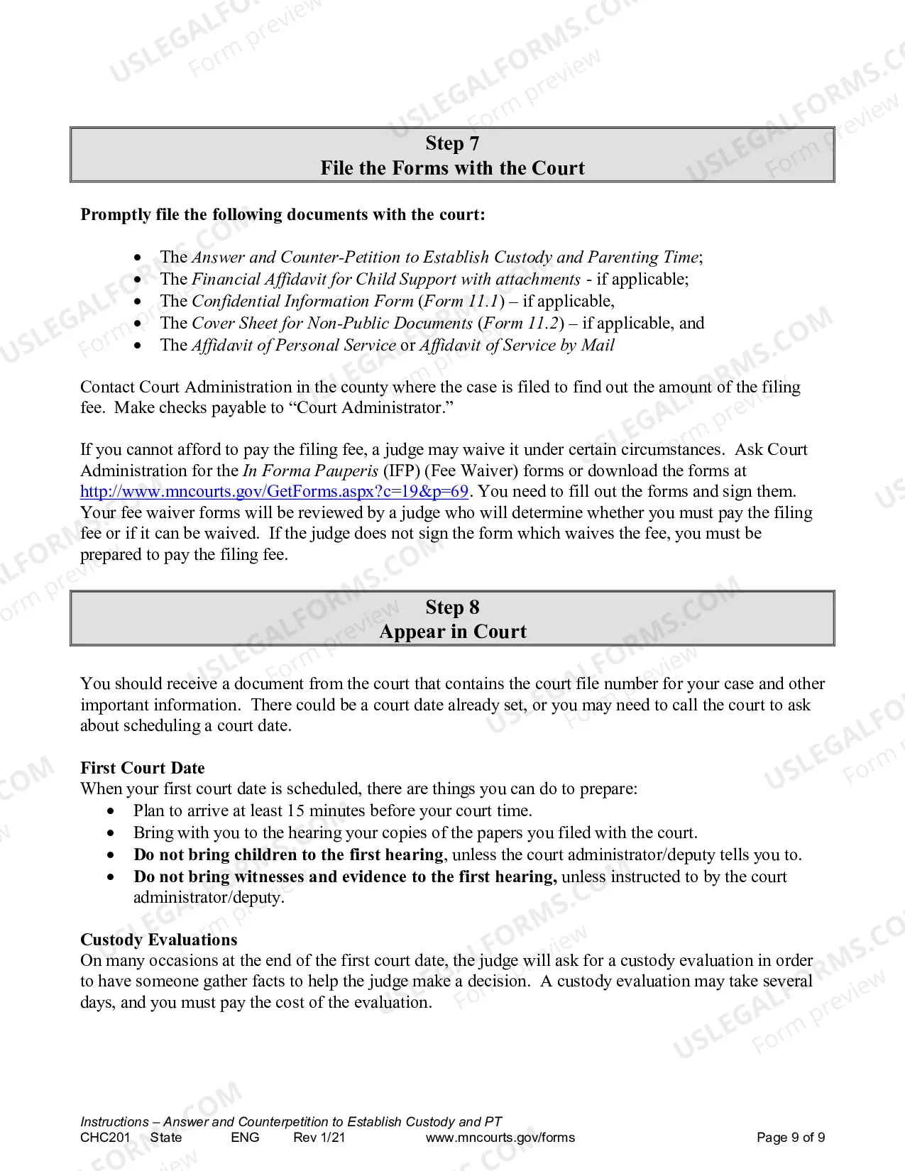 Preview Instructions - Response to Request to Establish Child Custody and Parenting Time