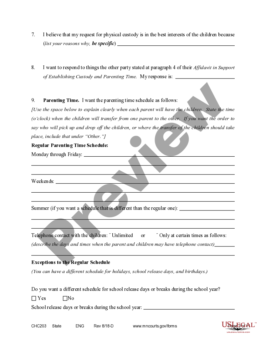 Minnesota Affidavit in Support of Responsive Motion to Establish Child