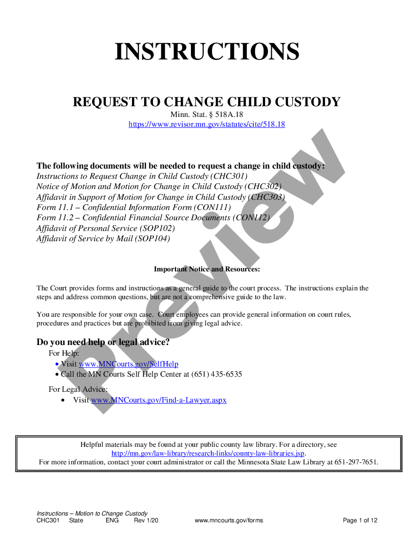 Minneapolis Minnesota Instructions for Change of Custody 65 35