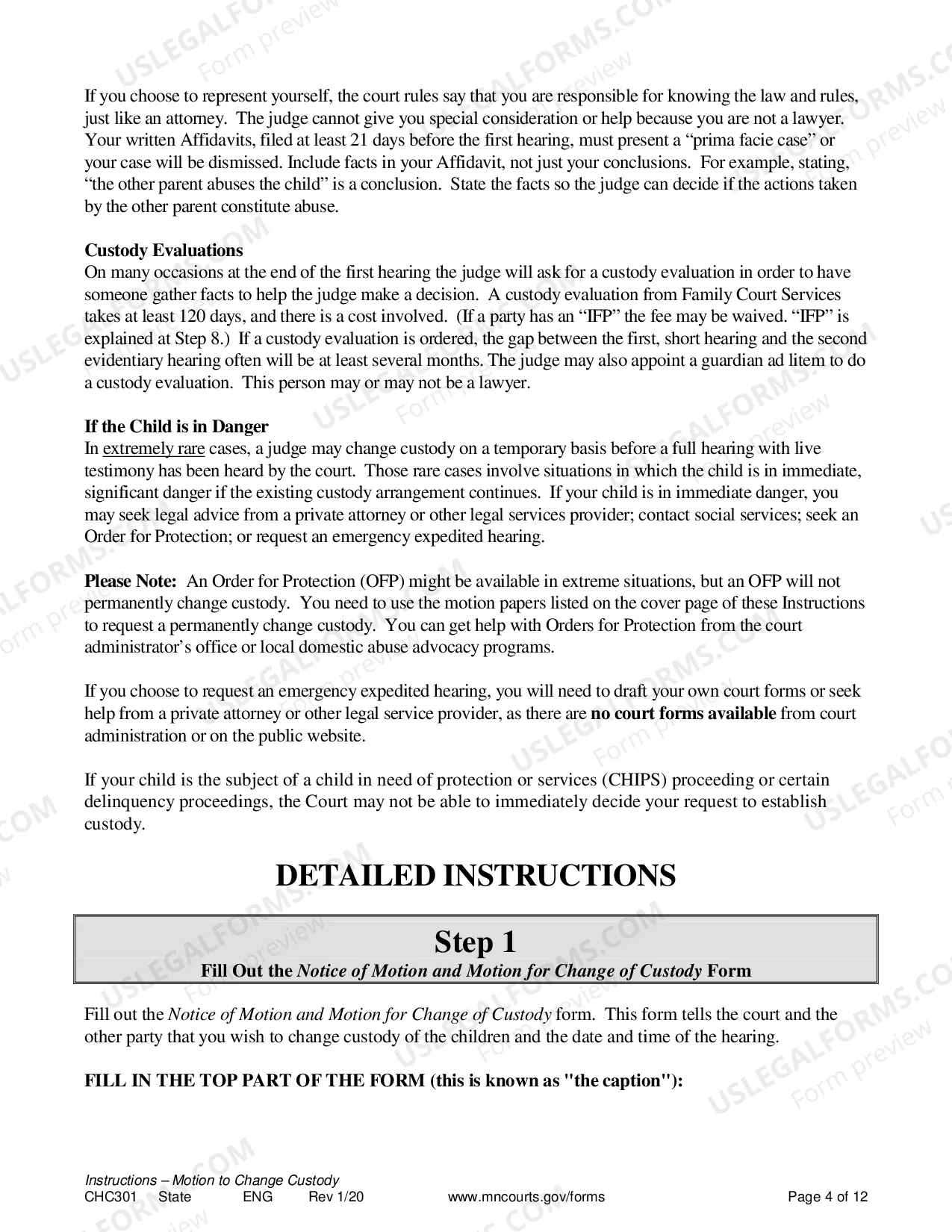 Preview Instructions for Change of Custody