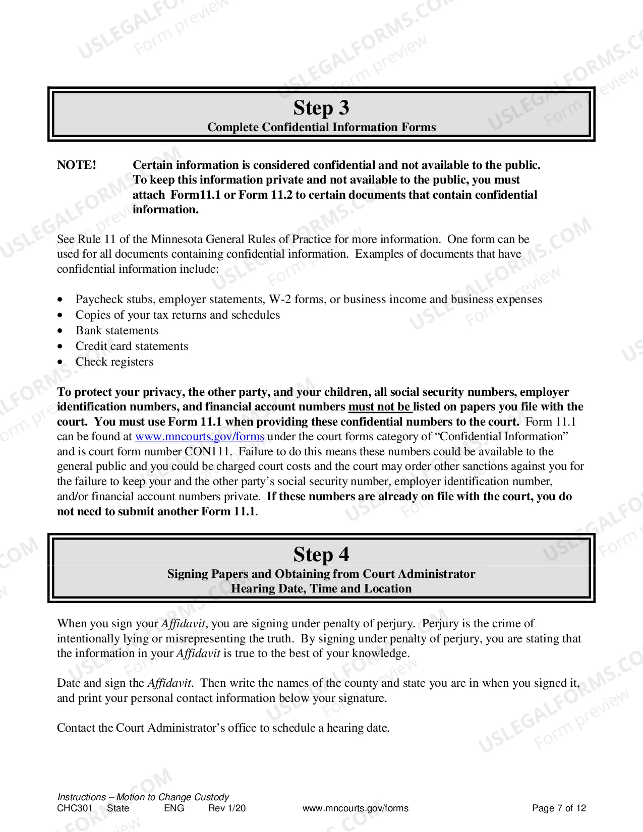 Preview Instructions for Change of Custody