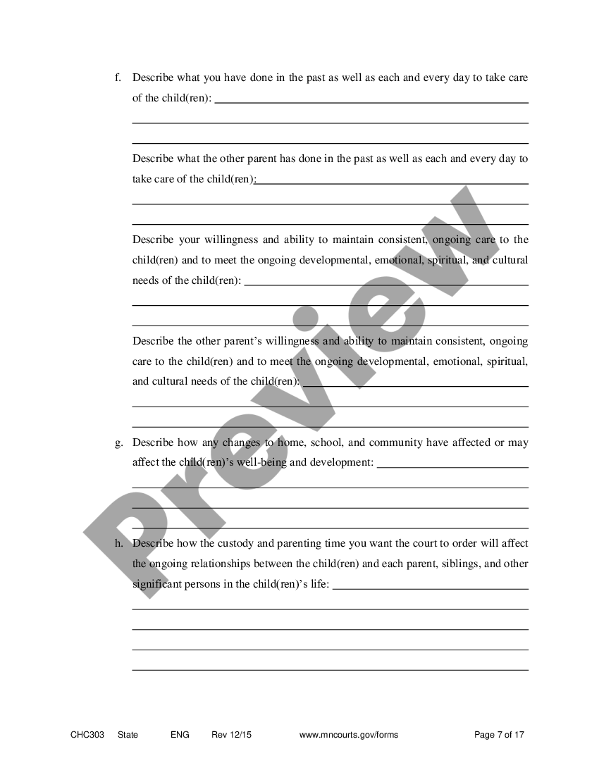 Minnesota Affidavit in Support of Motion to Change Custody Child