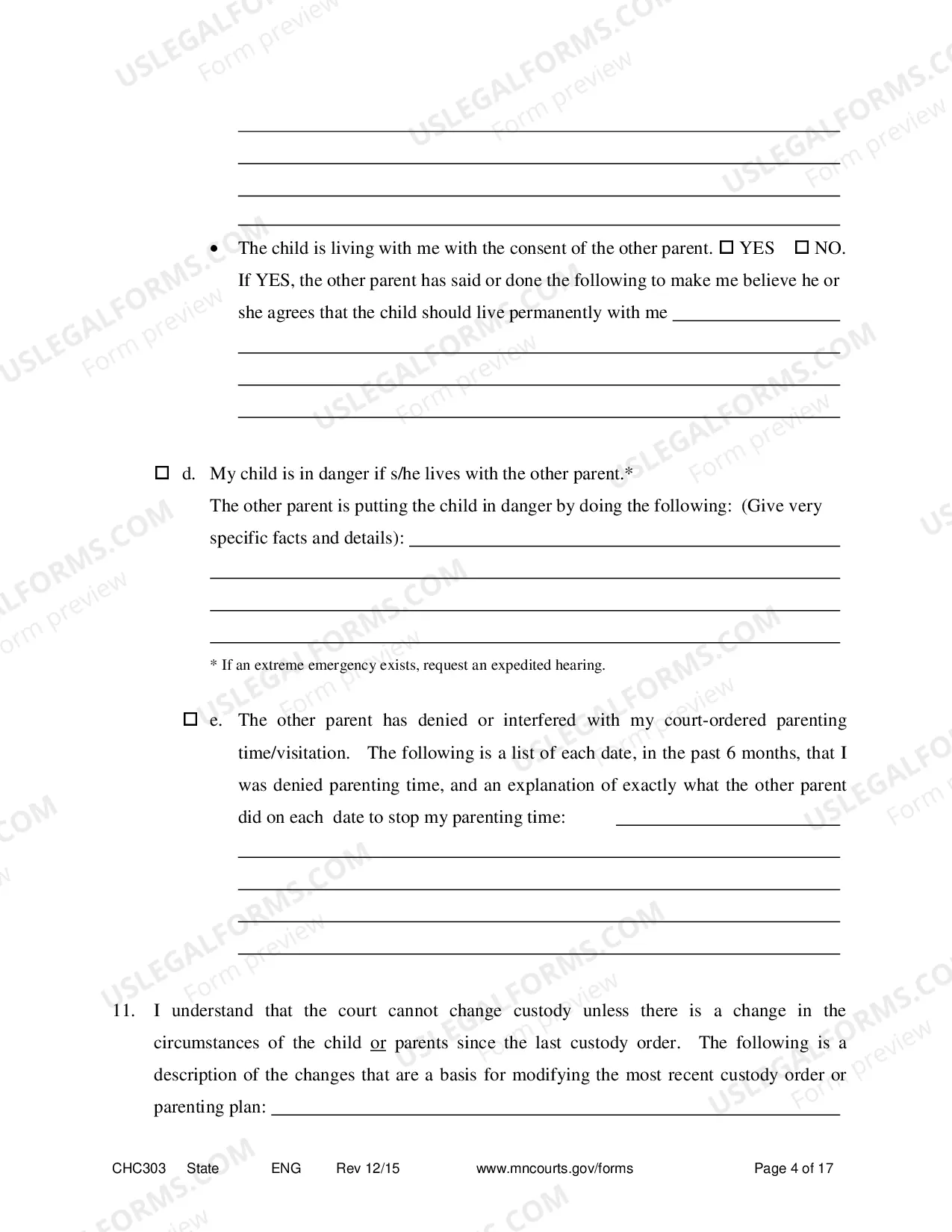 Preview Affidavit in Support of Motion to Change Custody