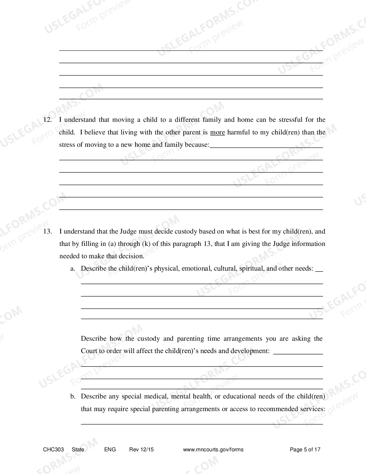 Preview Affidavit in Support of Motion to Change Custody
