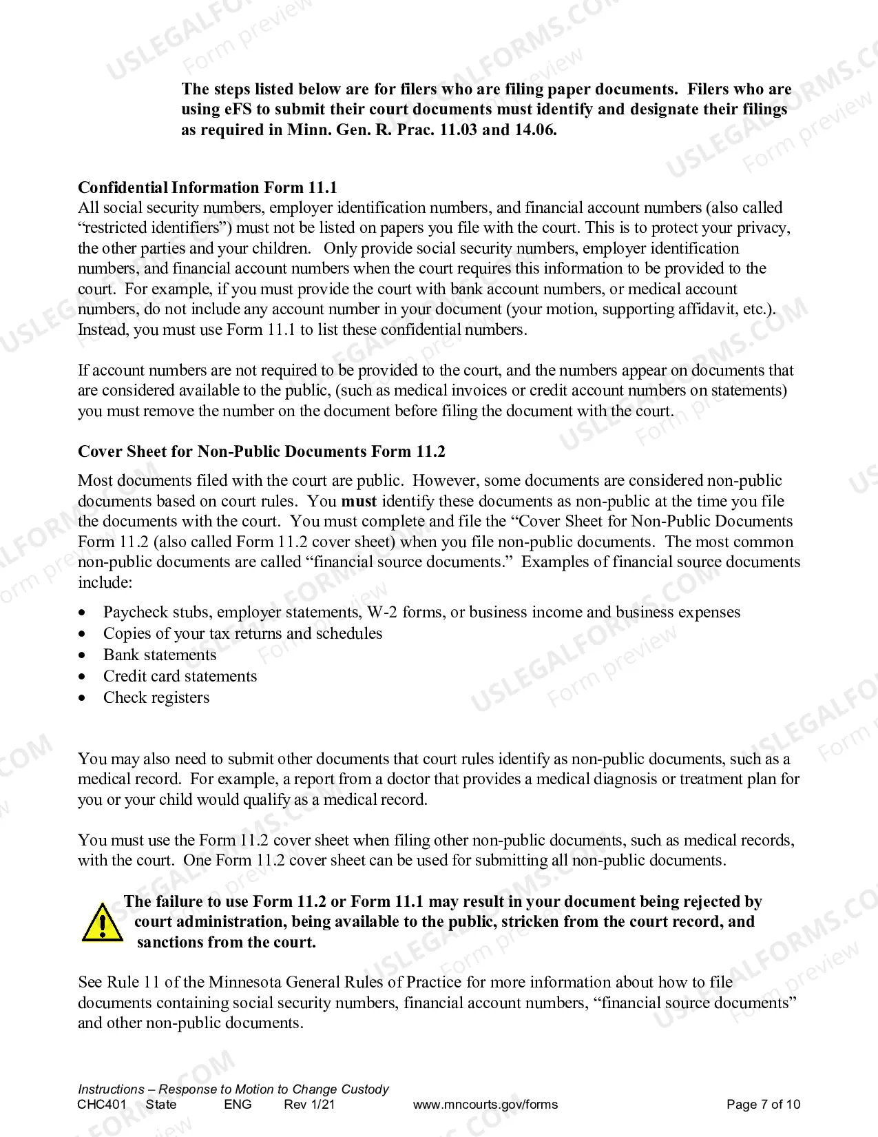 Preview Instructions for Response to a Request for Change of Custody