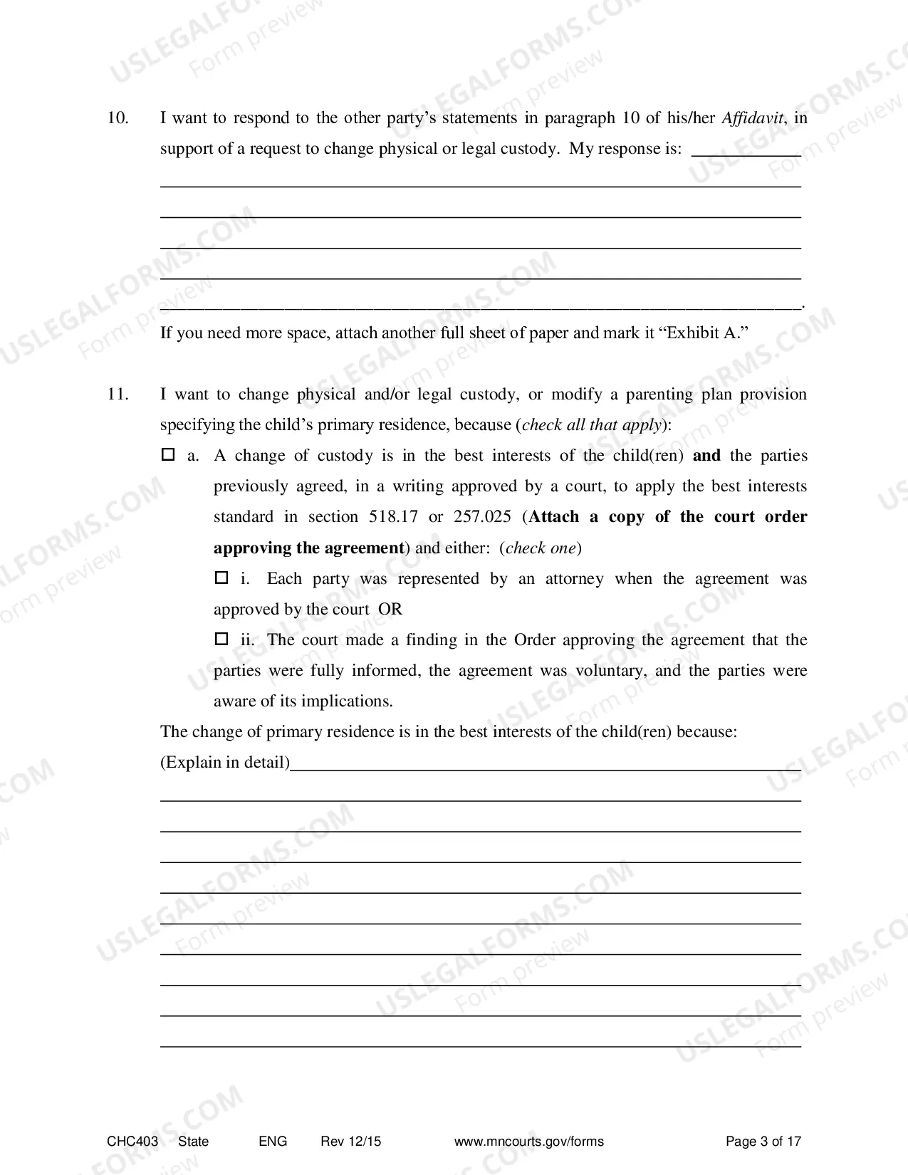 Preview Affidavit in Support of Responsive Motion for Change of Custody