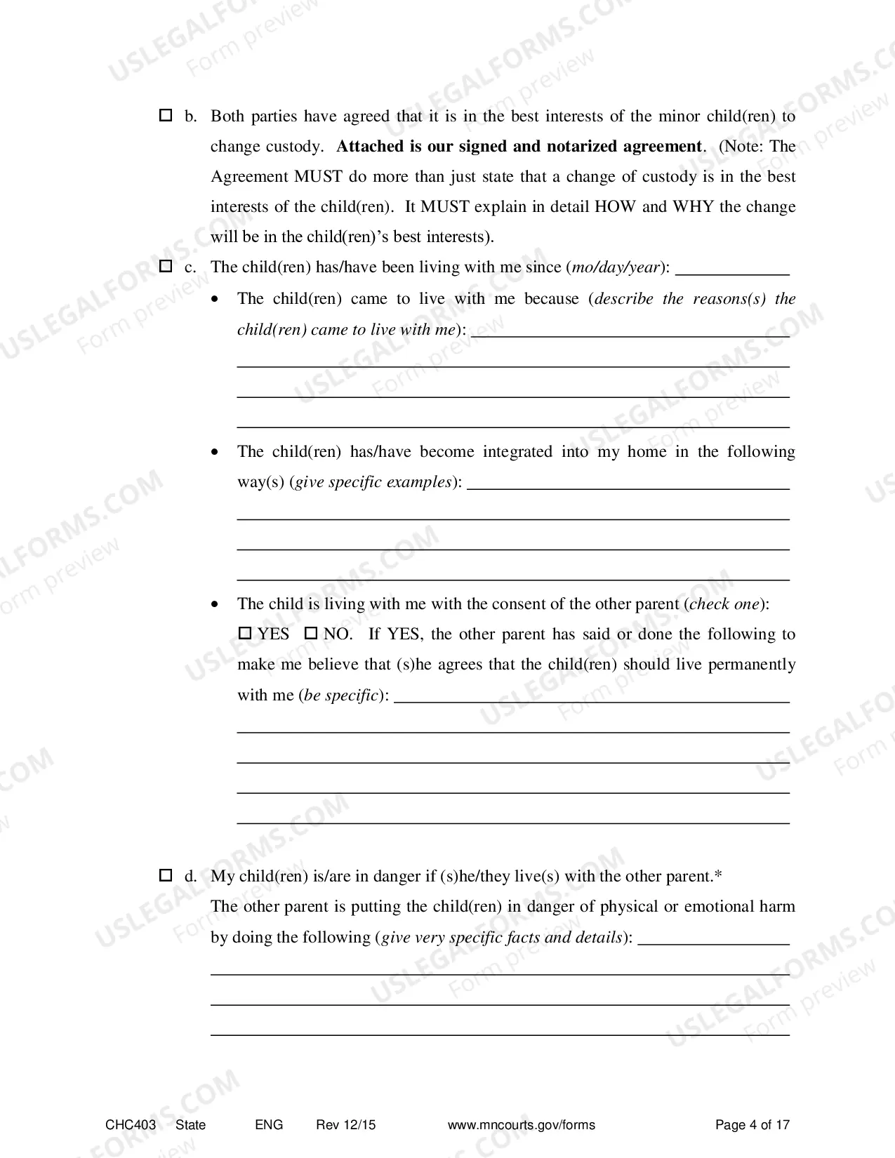 Preview Affidavit in Support of Responsive Motion for Change of Custody