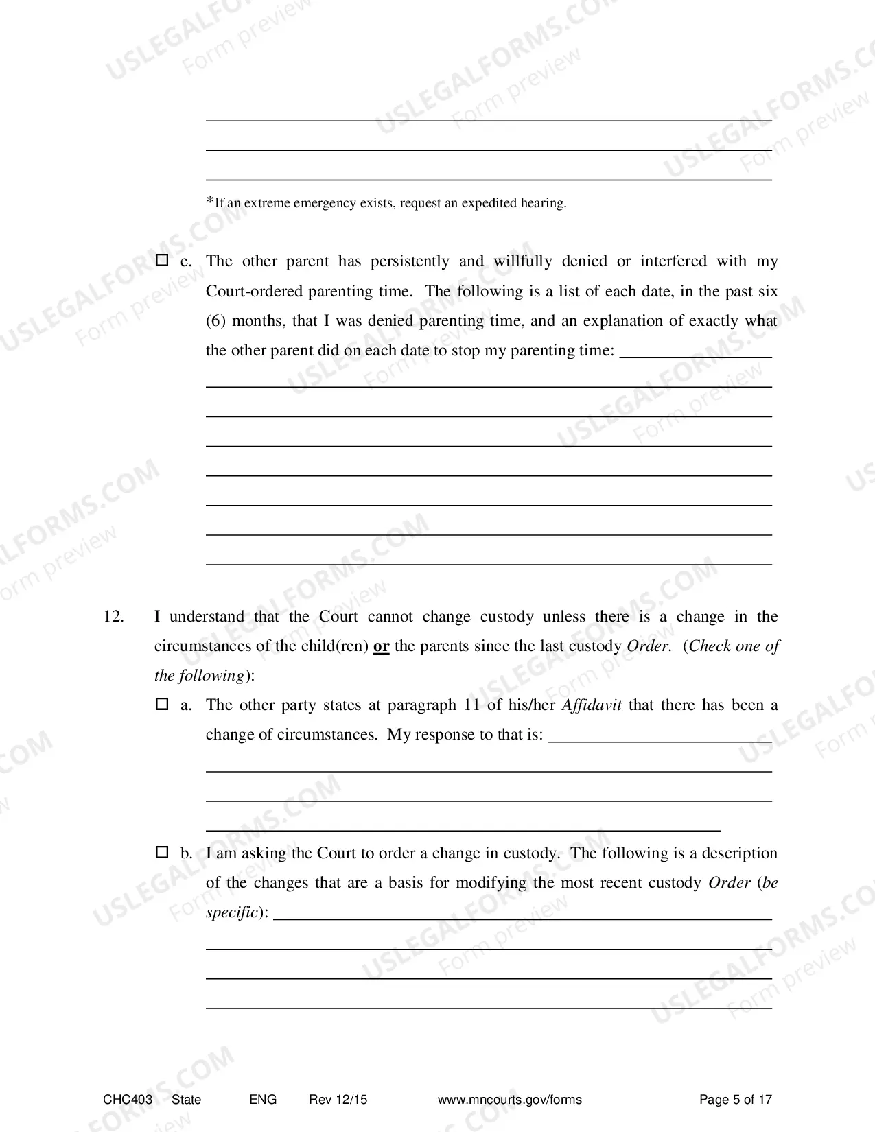 Preview Affidavit in Support of Responsive Motion for Change of Custody