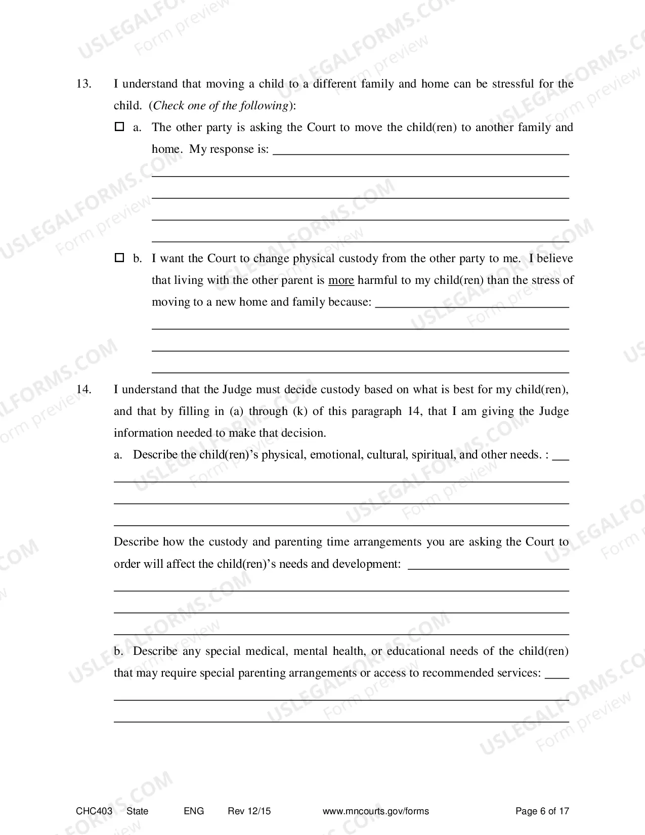 Preview Affidavit in Support of Responsive Motion for Change of Custody