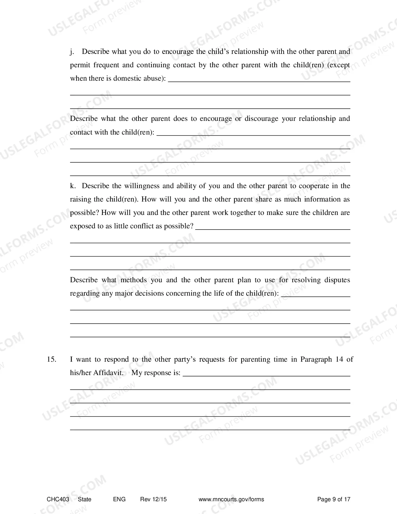 Preview Affidavit in Support of Responsive Motion for Change of Custody
