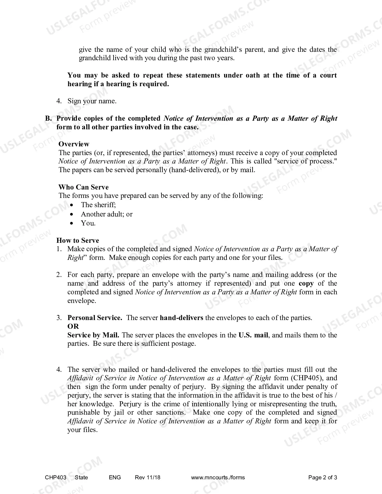 Preview Instructions for Notice of Intervention as a Matter of Right