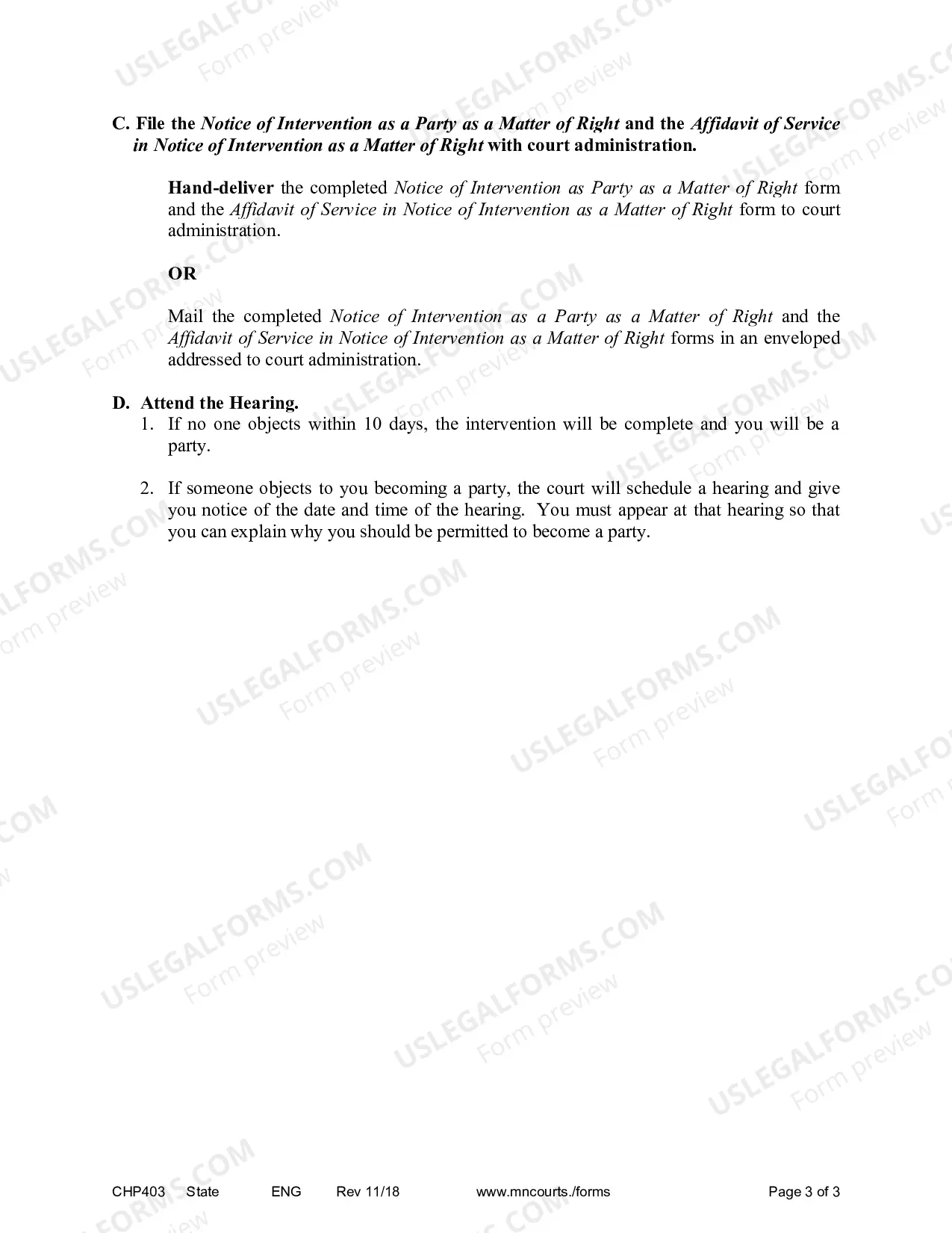 Preview Instructions for Notice of Intervention as a Matter of Right