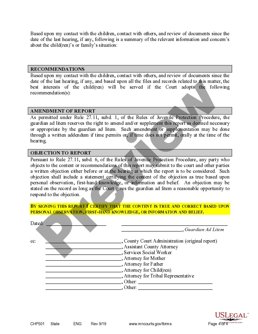 Minnesota Report of Guardian Ad Litem Guardian Ad Litem Minnesota