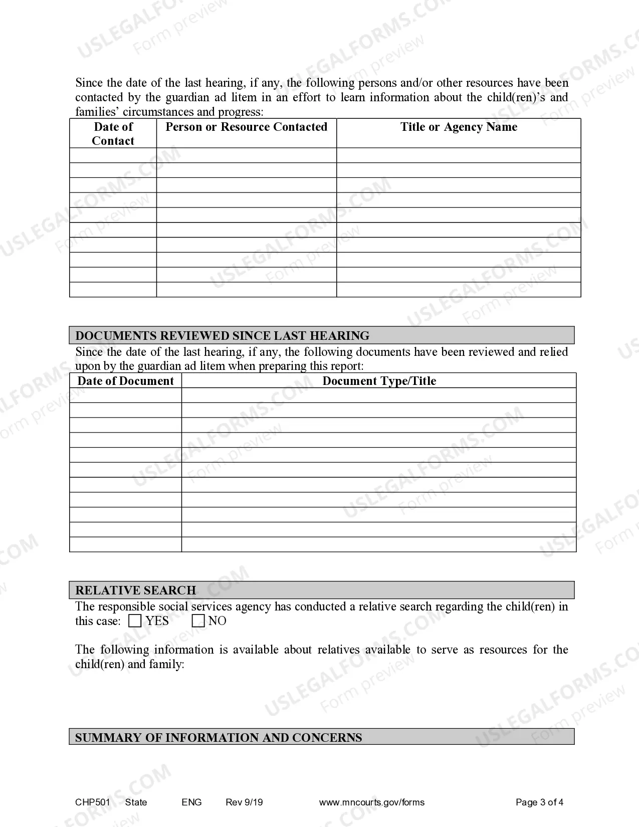Preview Report of Guardian Ad Litem