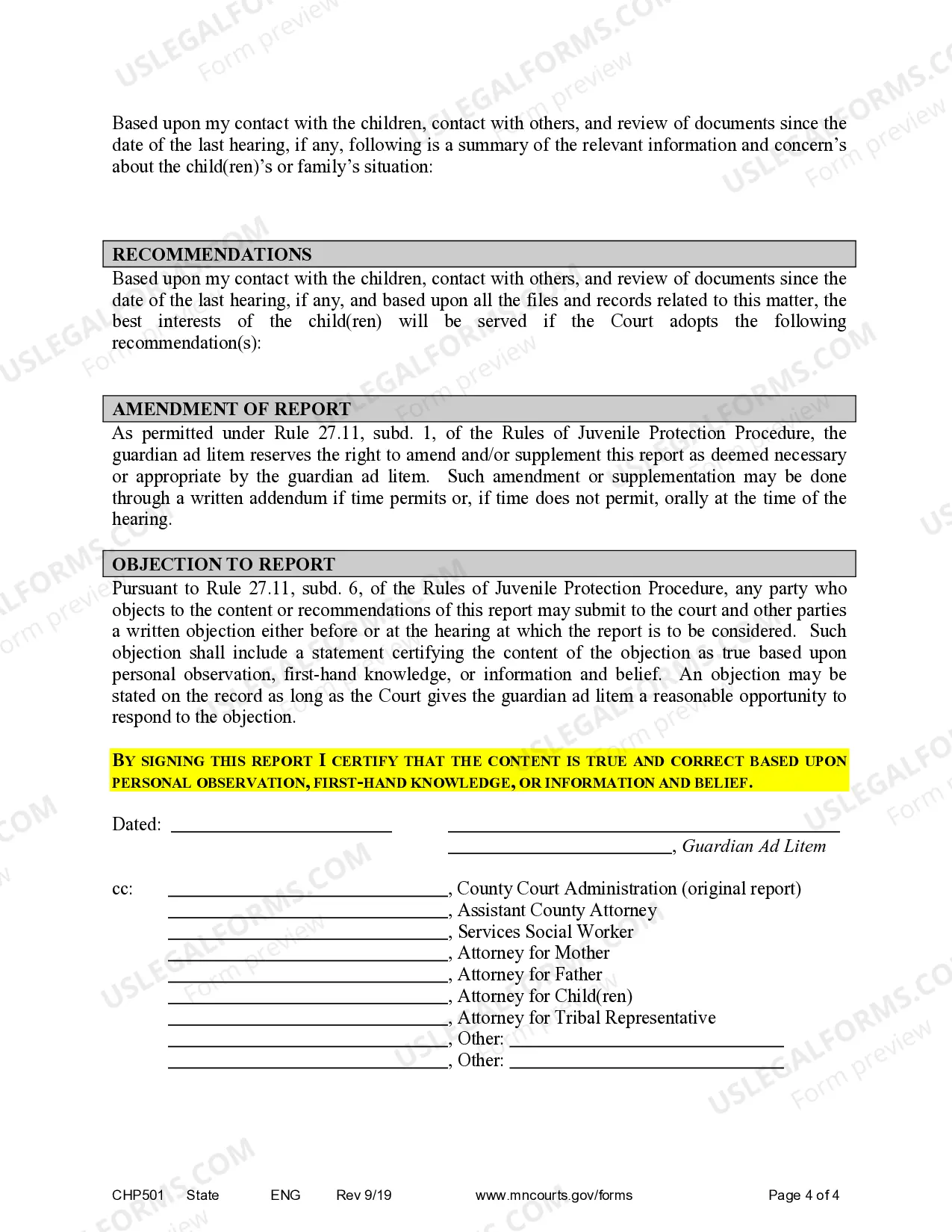 Preview Report of Guardian Ad Litem