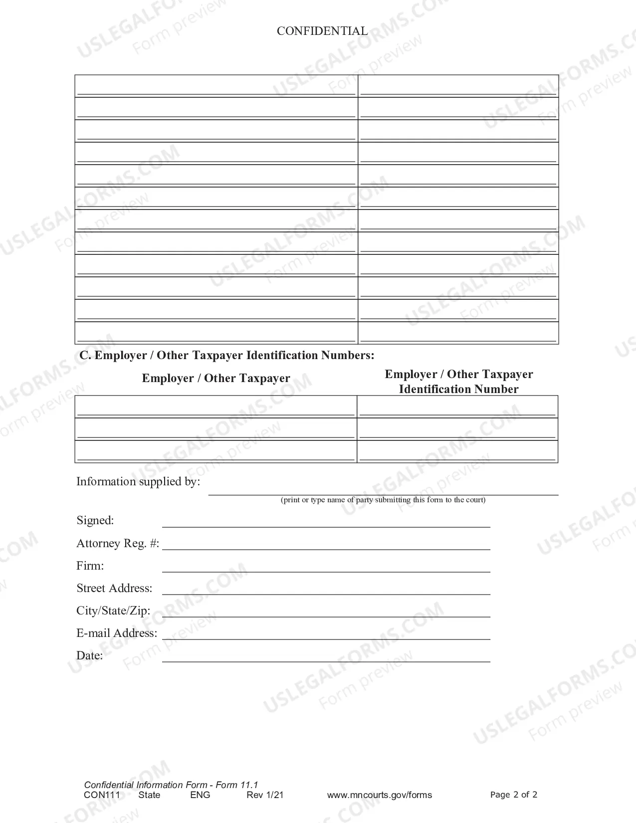 Preview Confidential Information Form