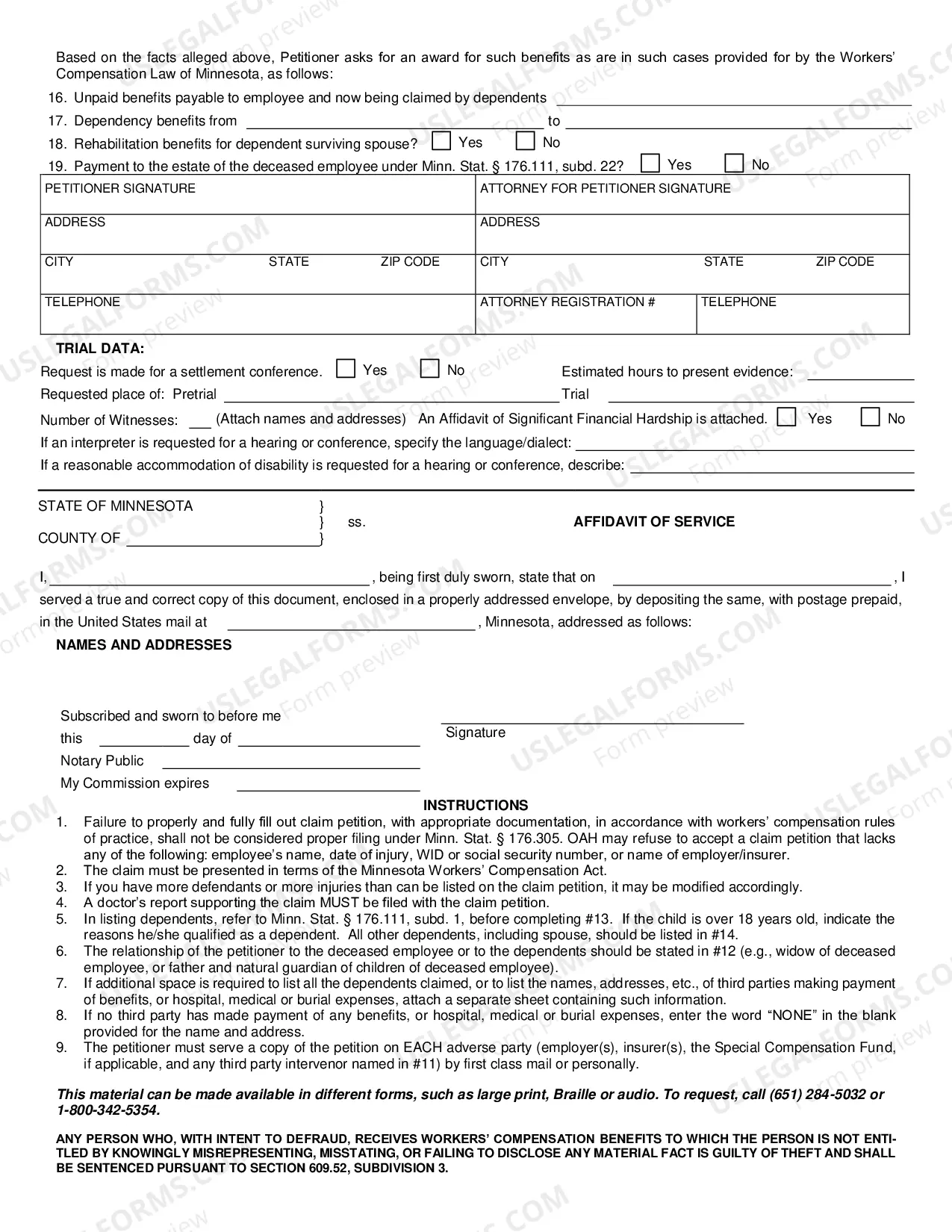 Preview Claim Petition for Dependency Benefits for Workers' Compensation