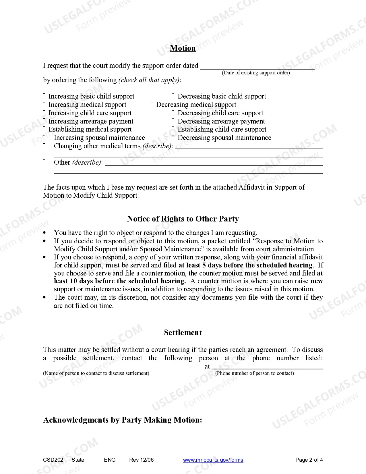 Preview Notice and Motion to Modify Child Support and or Spousal Maintenance