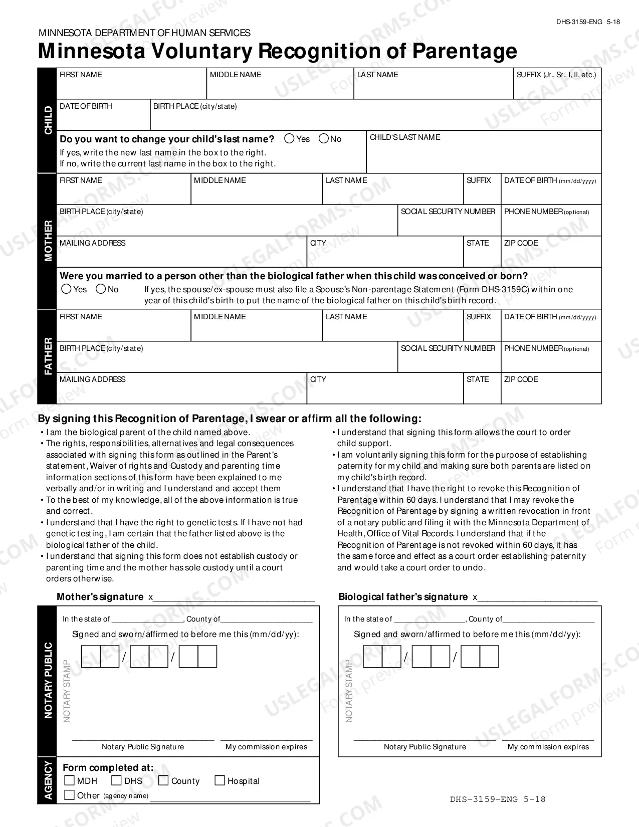 Preview Voluntary Recognition of Parentage