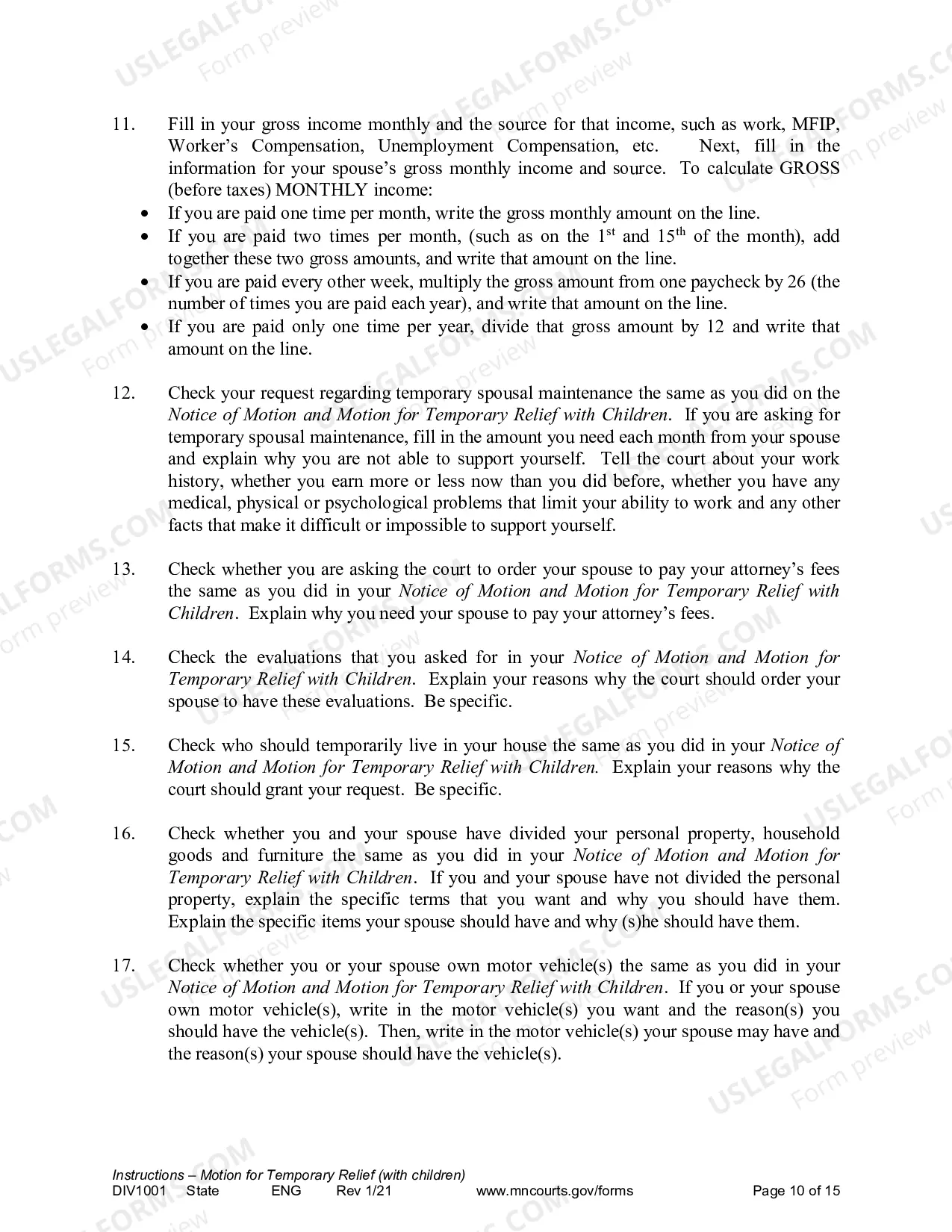 Preview Instructions for Temporary Relief with Children