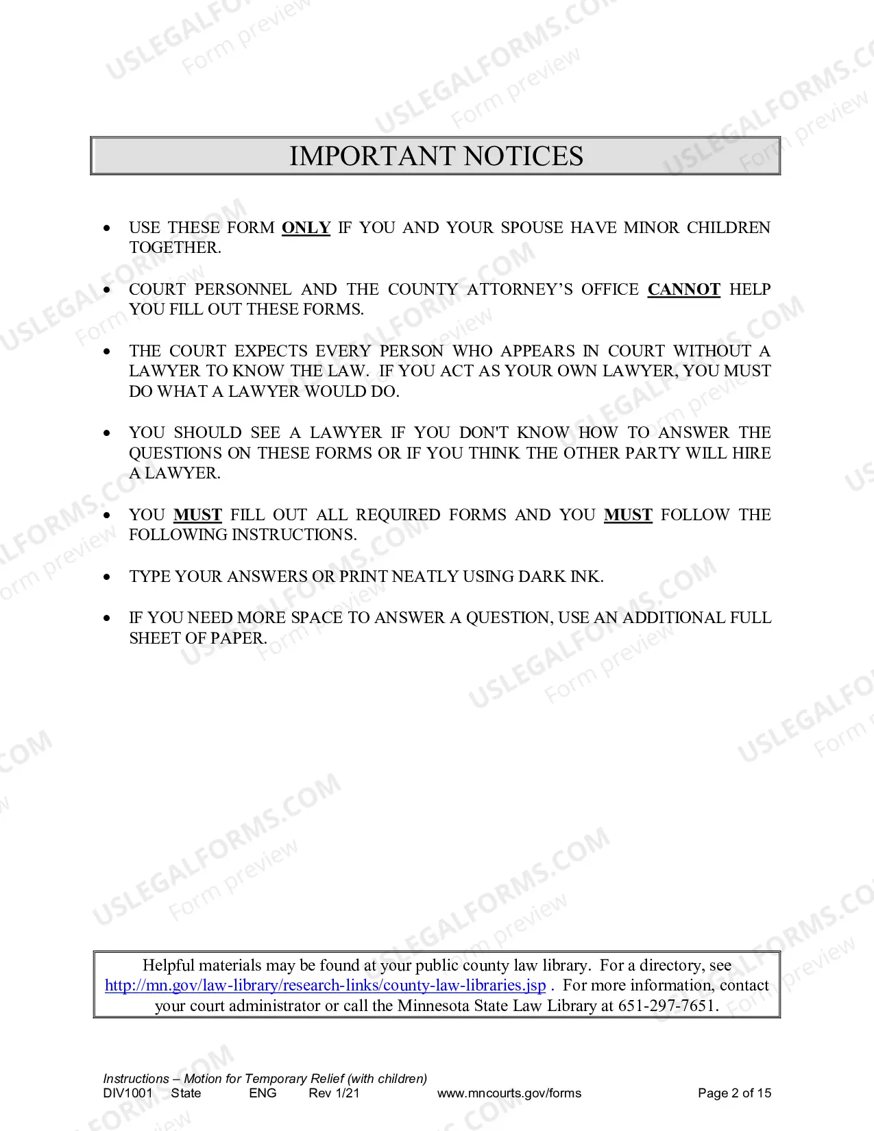 Preview Instructions for Temporary Relief with Children