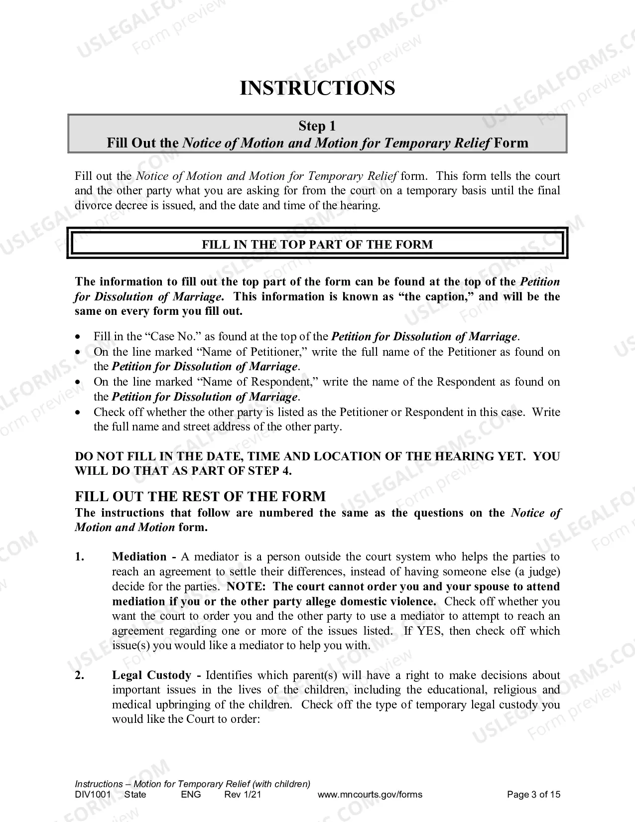 Preview Instructions for Temporary Relief with Children