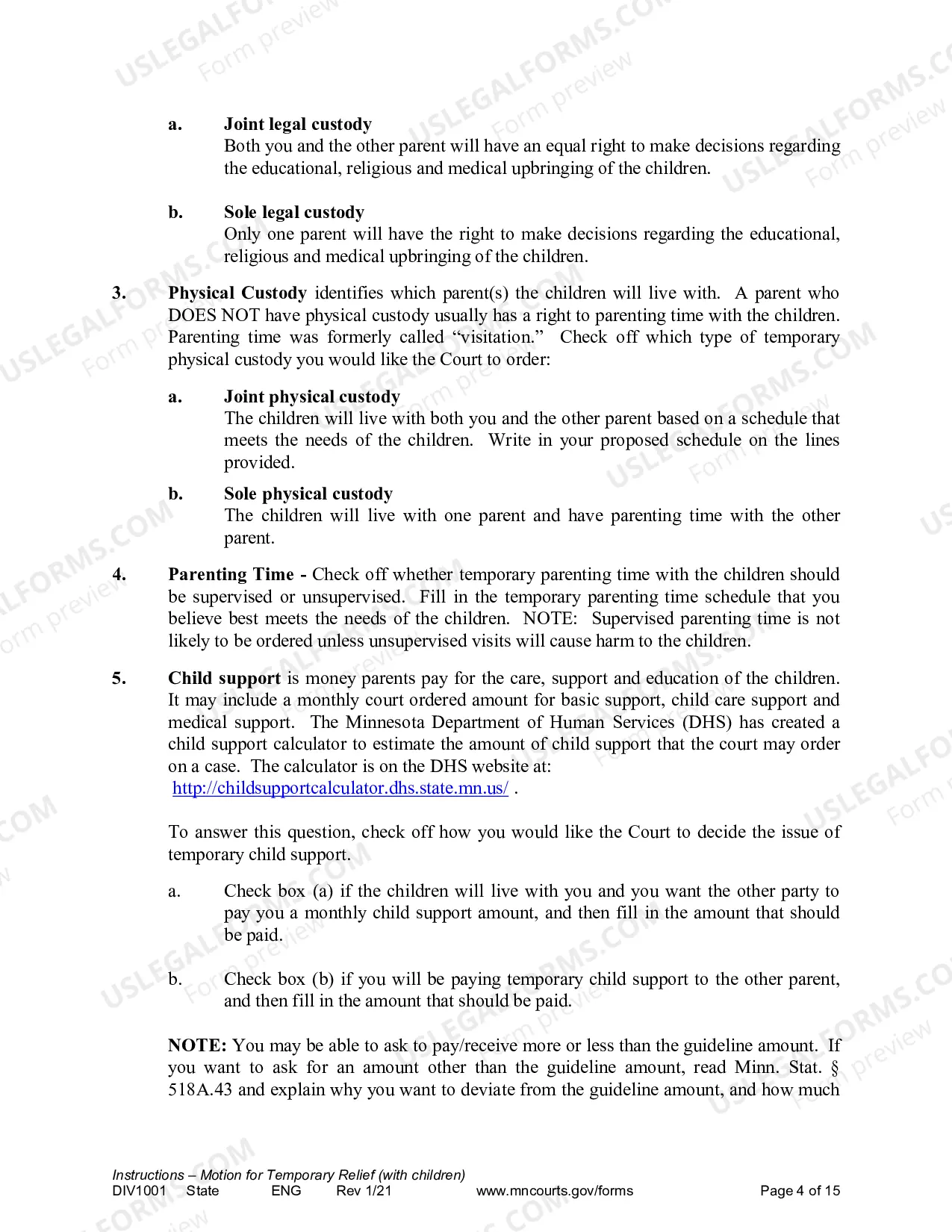 Preview Instructions for Temporary Relief with Children