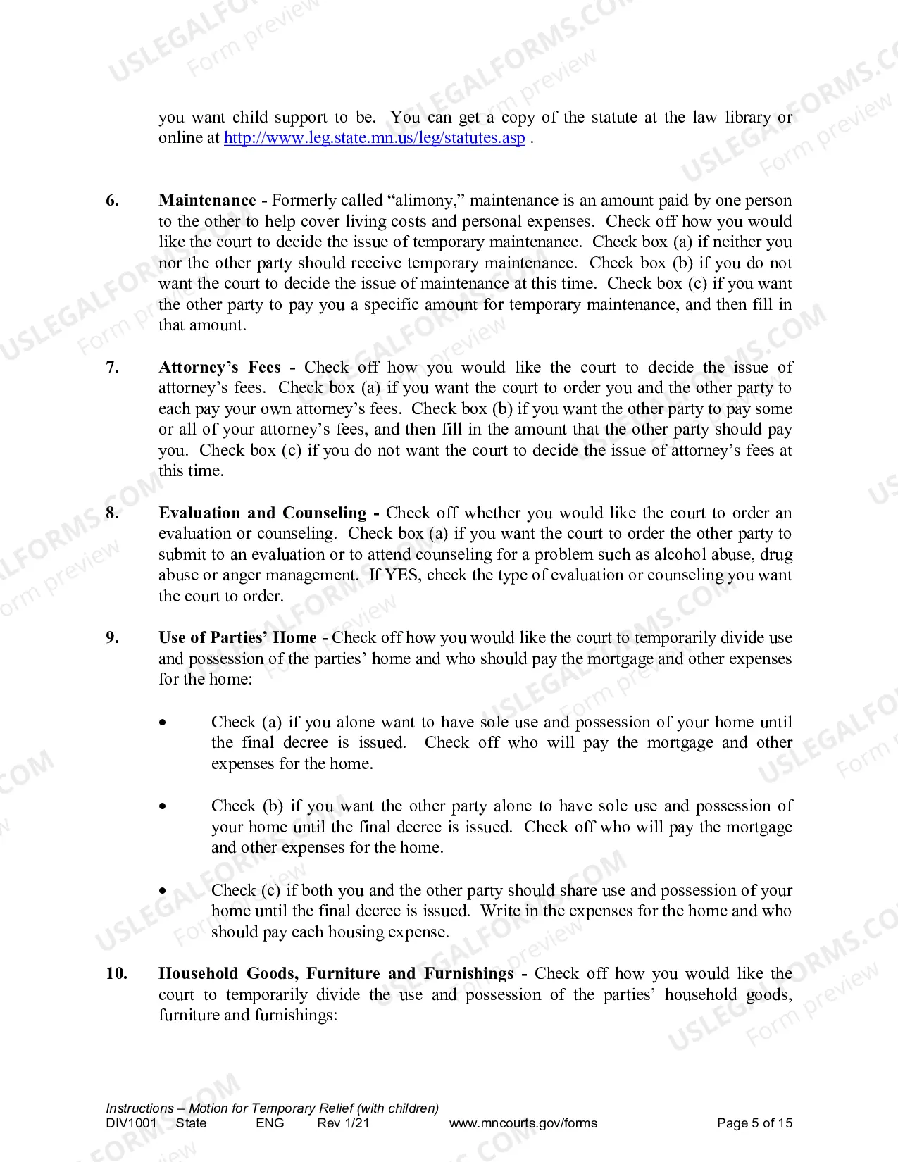 Preview Instructions for Temporary Relief with Children