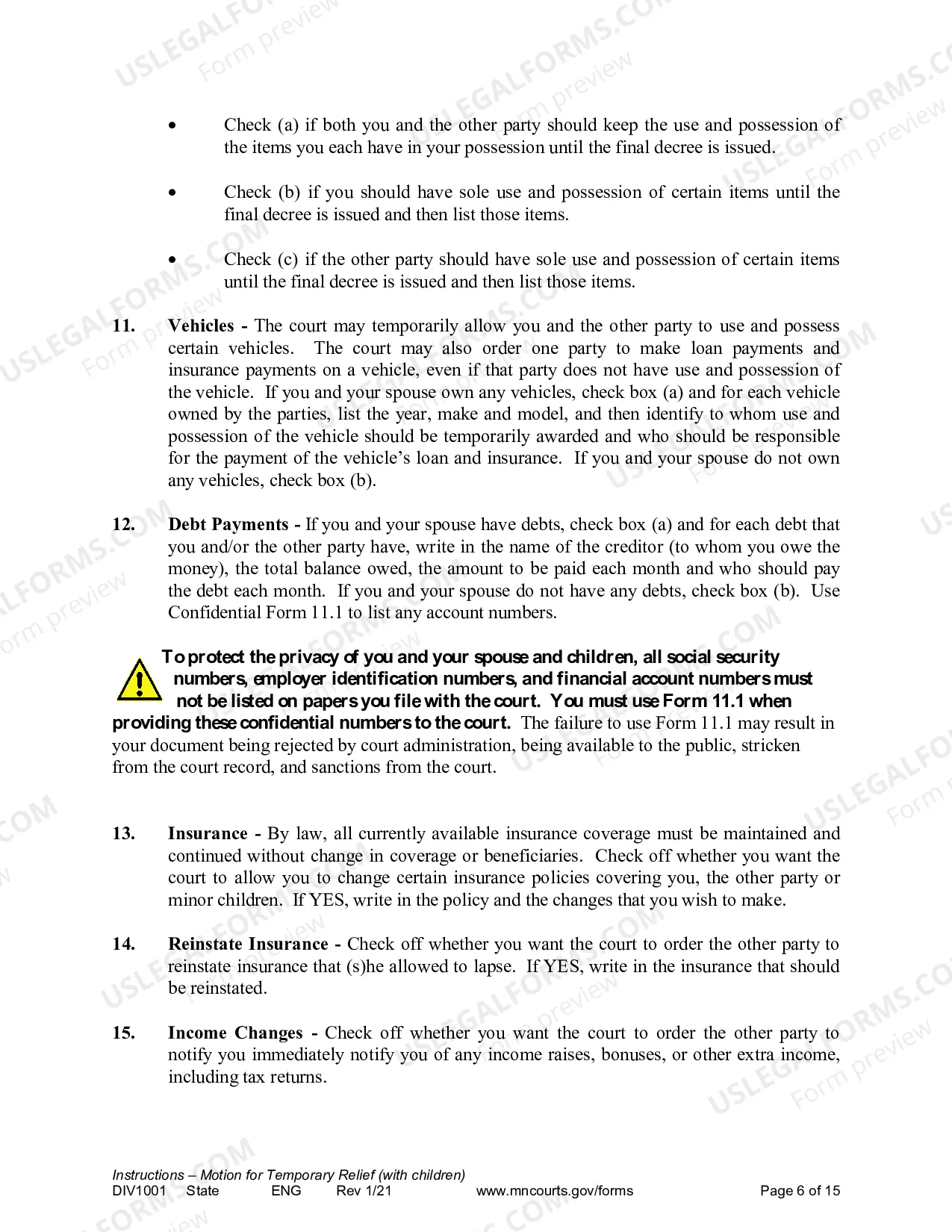 Preview Instructions for Temporary Relief with Children