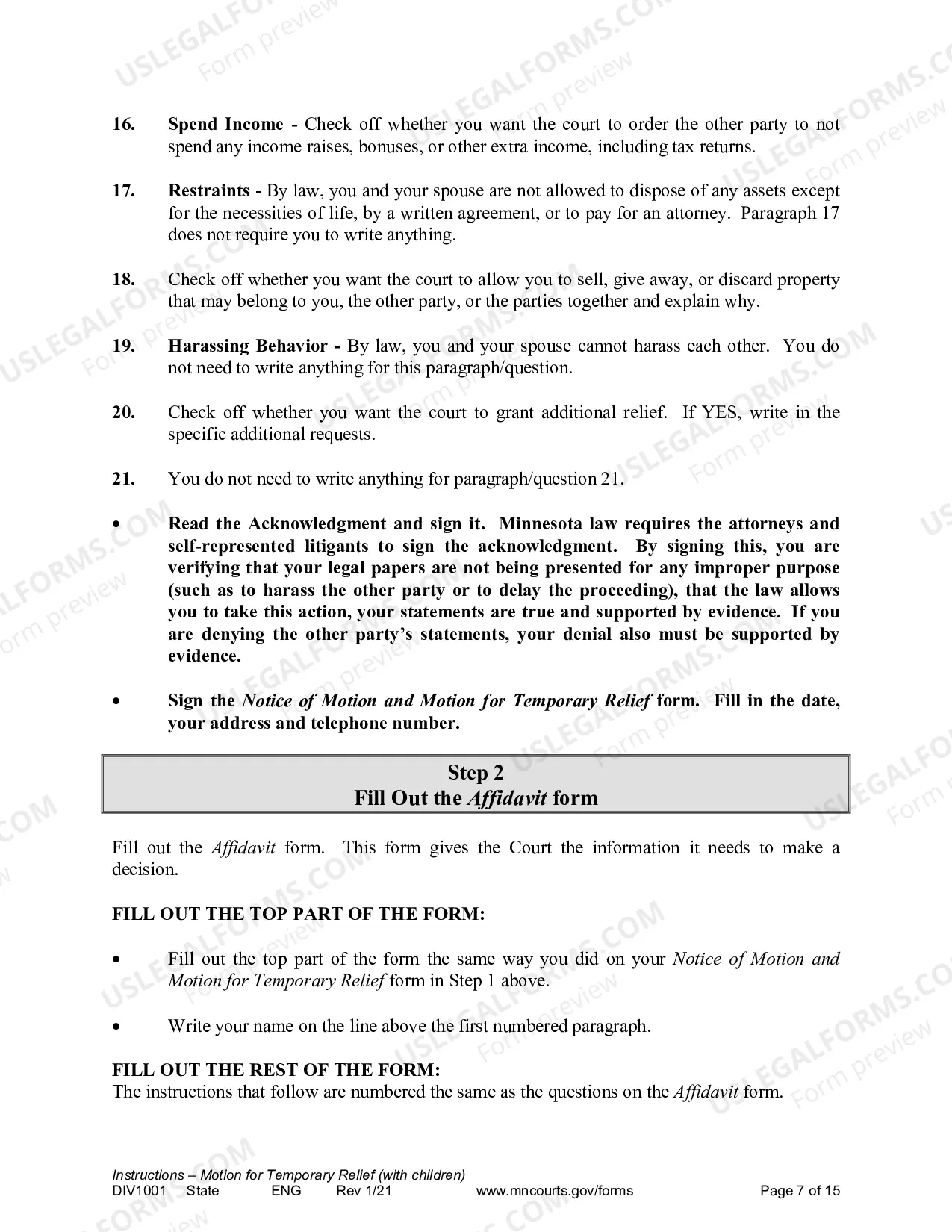 Preview Instructions for Temporary Relief with Children