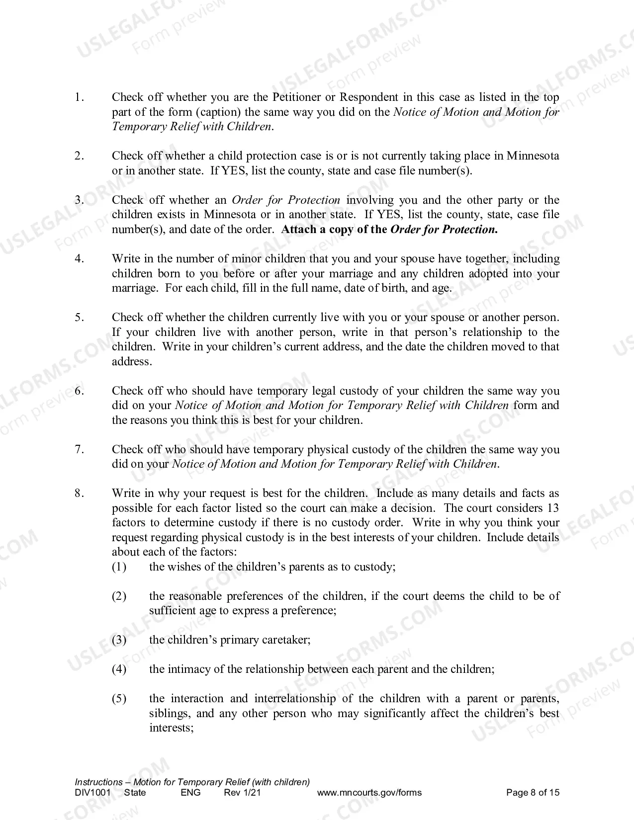 Preview Instructions for Temporary Relief with Children