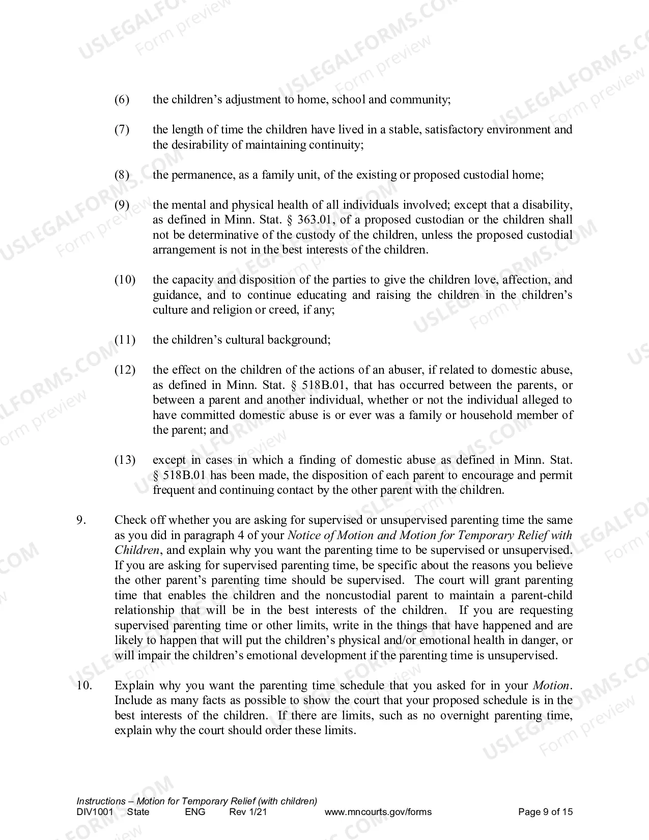 Preview Instructions for Temporary Relief with Children