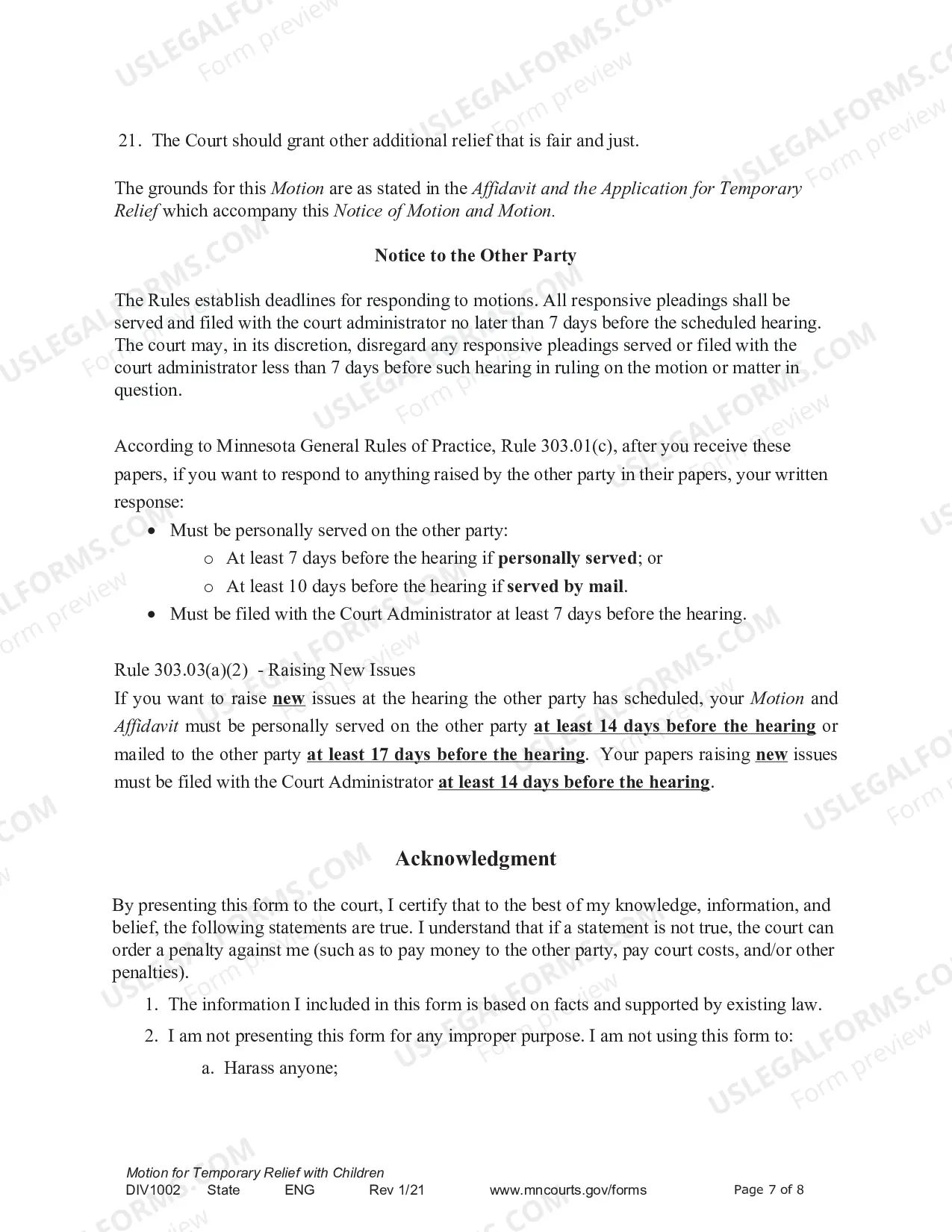 Preview Notice of Motion and Motion For Temporary Relief With Children