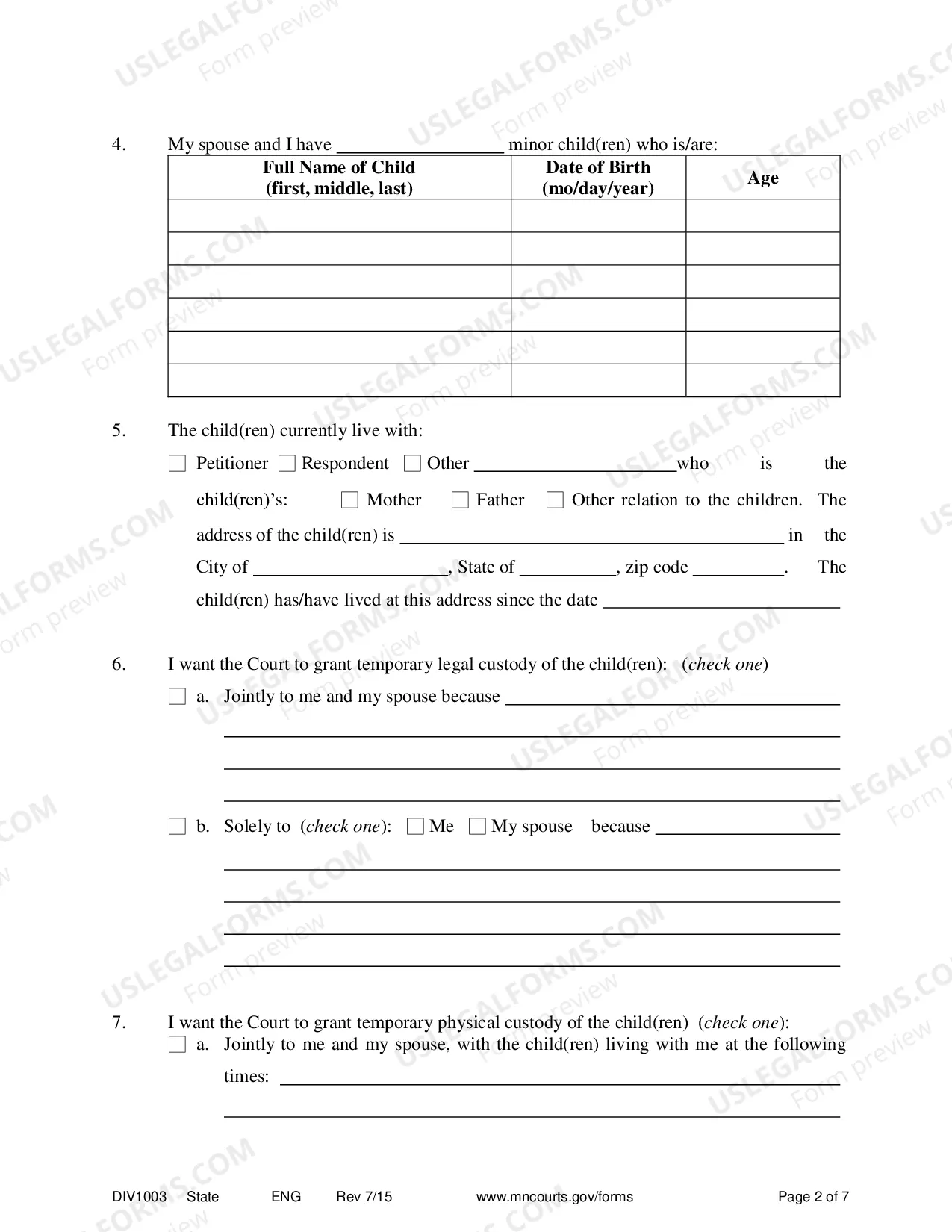 Preview Affidavit In Support of Motion For Temporary Relief With Children