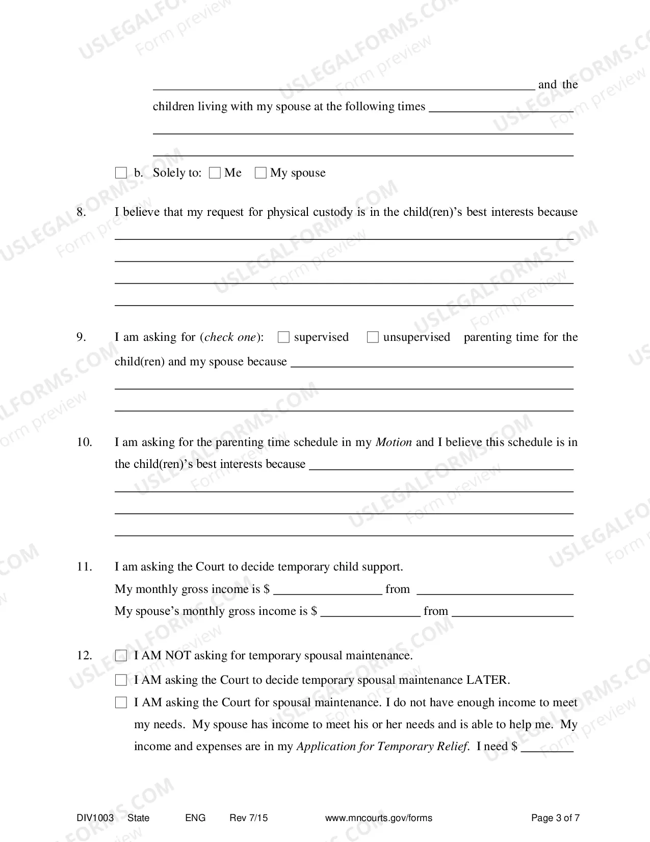Preview Affidavit In Support of Motion For Temporary Relief With Children