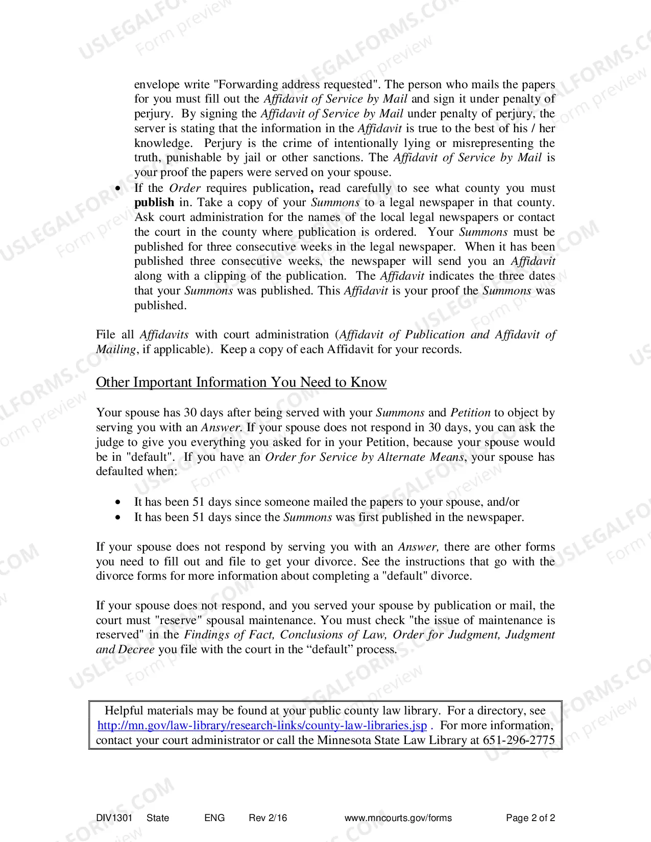 Preview Instructions for Serving a Summons and Petition by Alternative Means