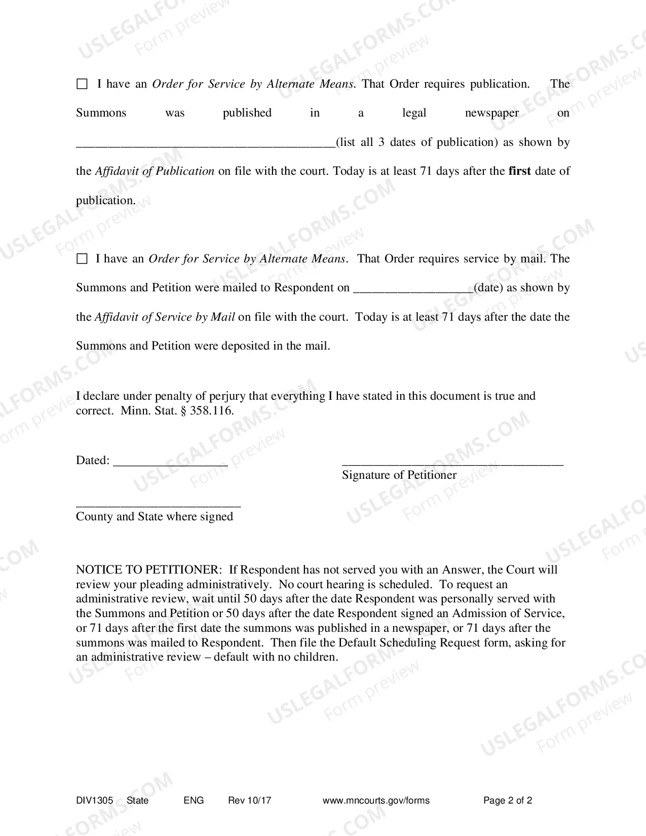Preview Affidavit of Default