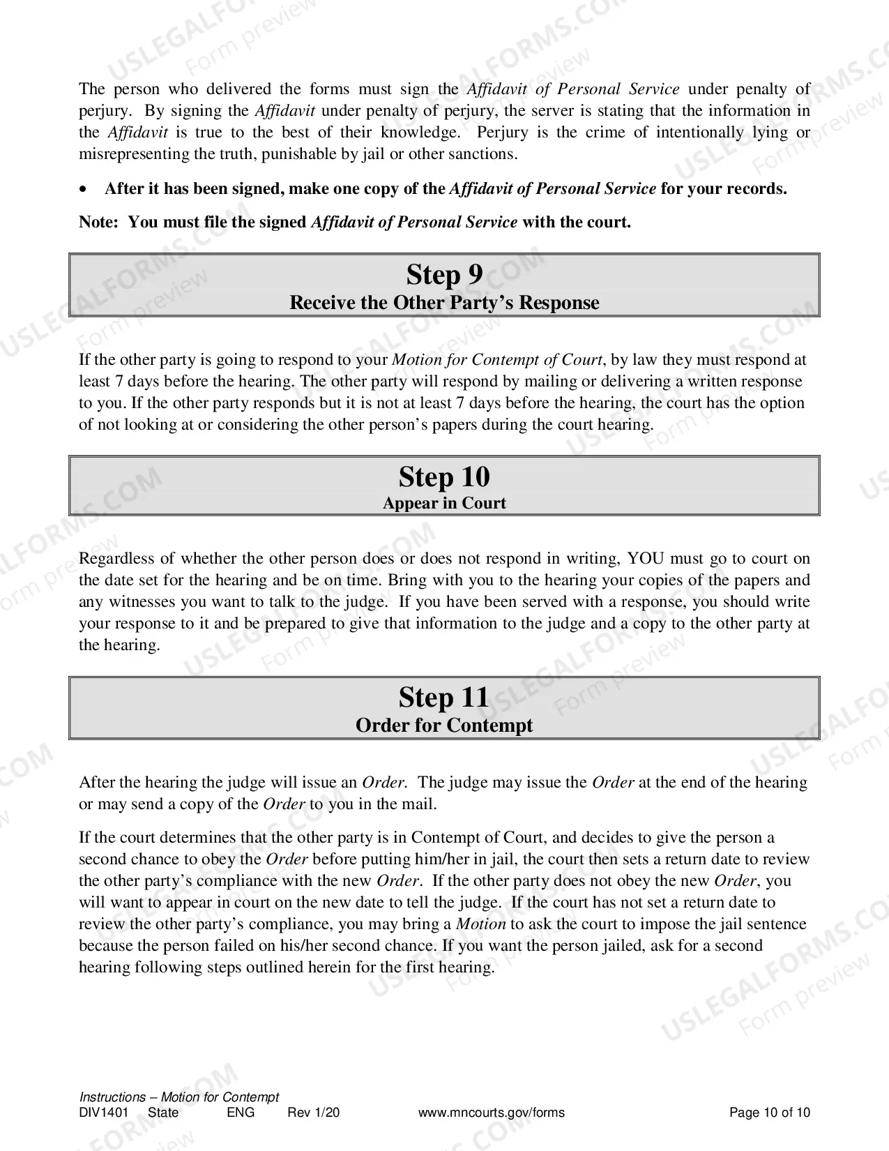 Preview Instructions for Contempt