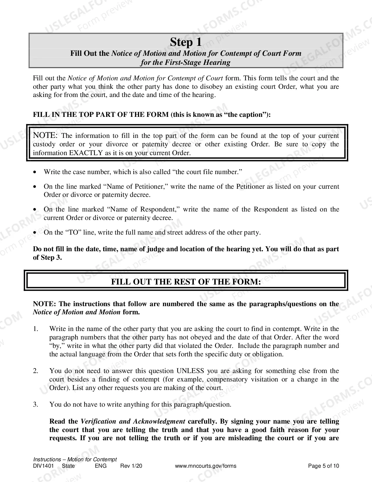 Preview Instructions for Contempt
