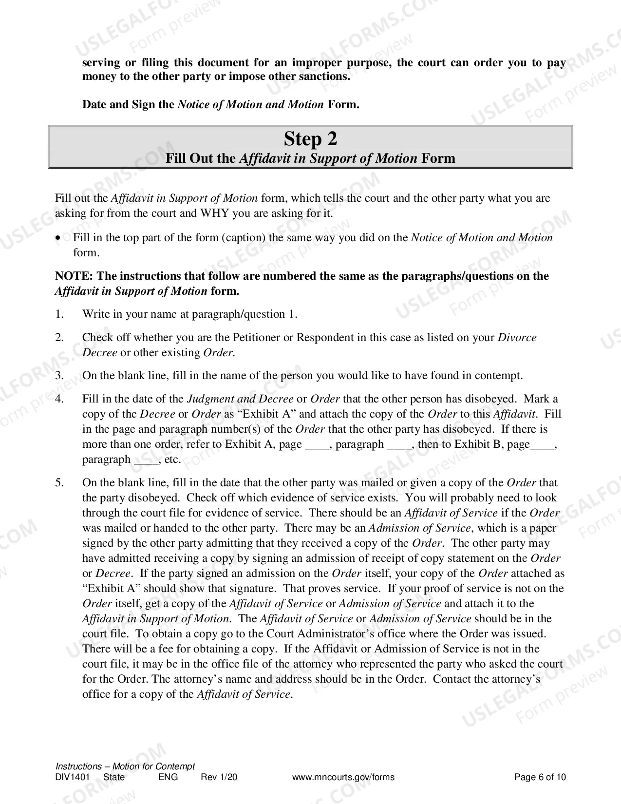 Preview Instructions for Contempt