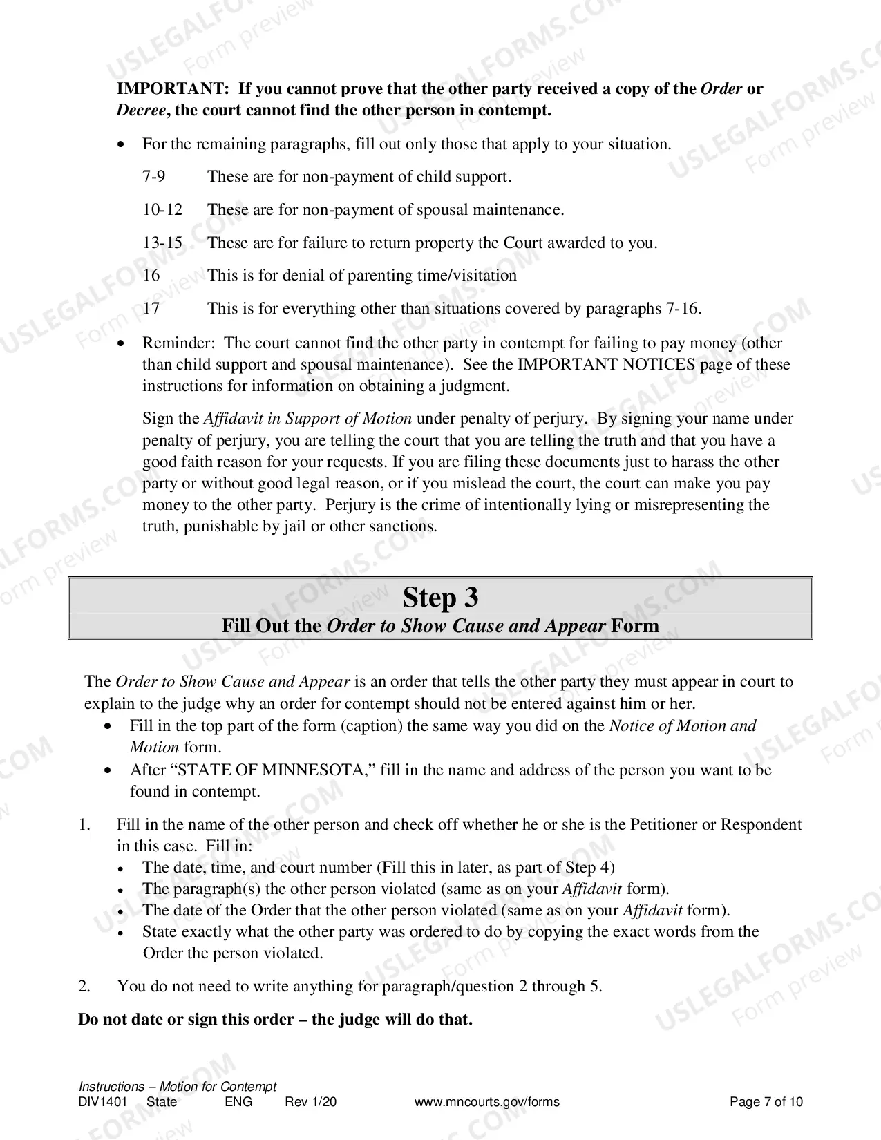 Preview Instructions for Contempt