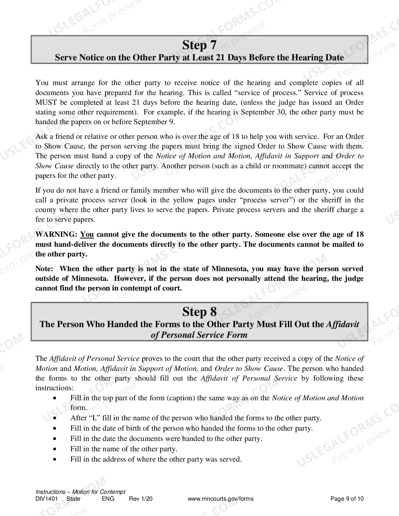Preview Instructions for Contempt