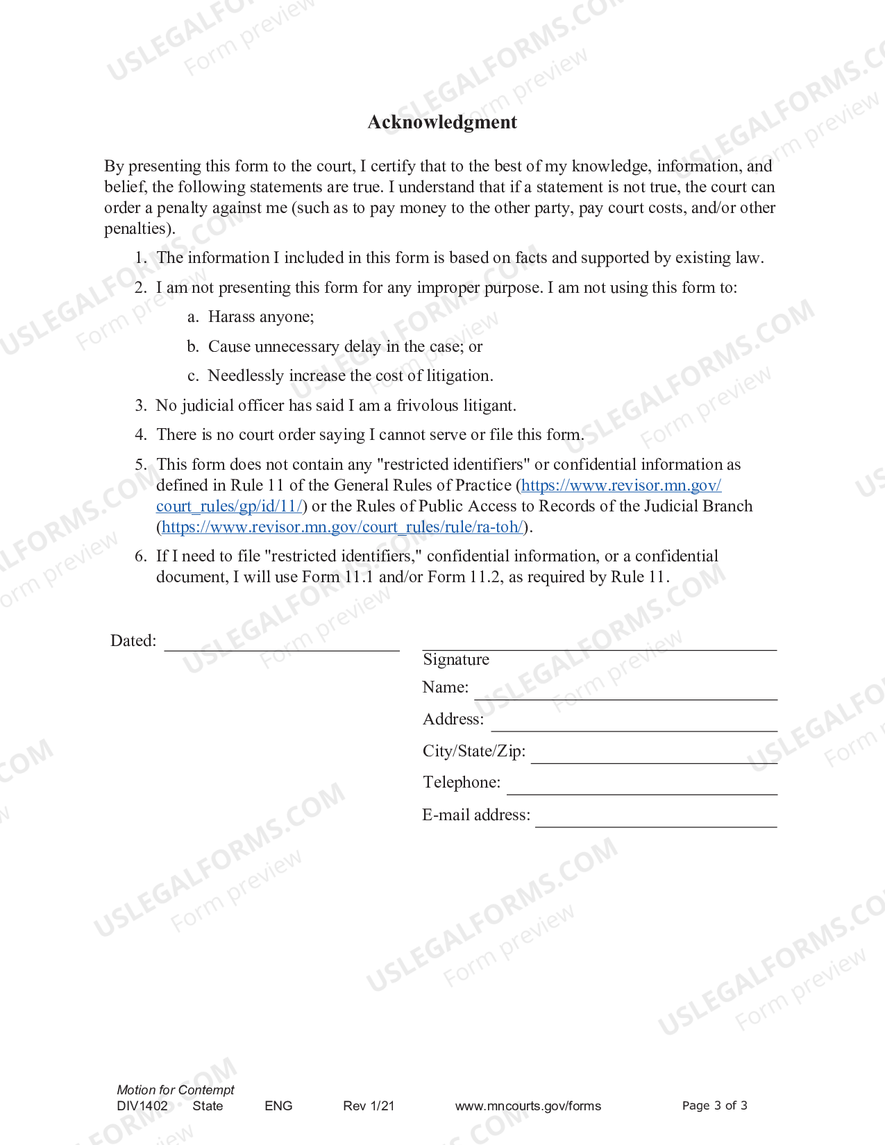 Minnesota Notice of Motion and Motion for Contempt US Legal Forms